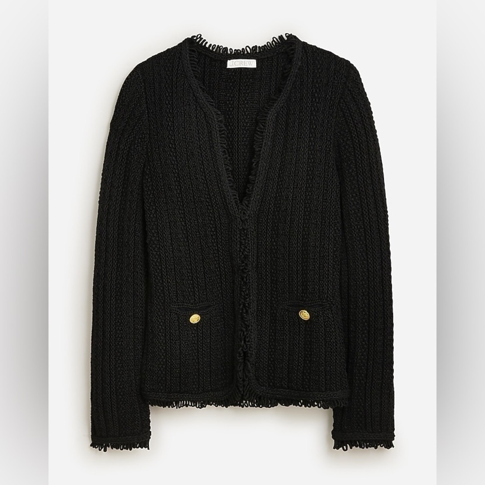 J,Crew Textured Cable Knit Jacket with fringe Womens Small in Black